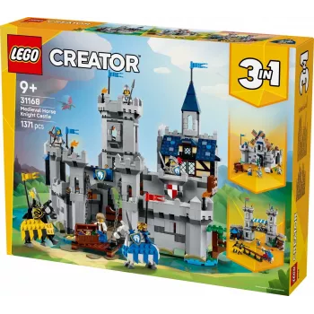 LEGO Creator 3-in-1 Viduramžių riterio pilies statybos rinkinys 31168 — 1371 detalė, 6 minifigūrėlės, nuo 9 metų