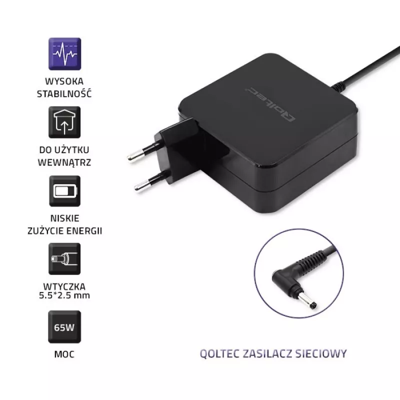 Qoltec 51745 maitinimo adapteris / inverteris vidaus patalpoms 65 W juodas