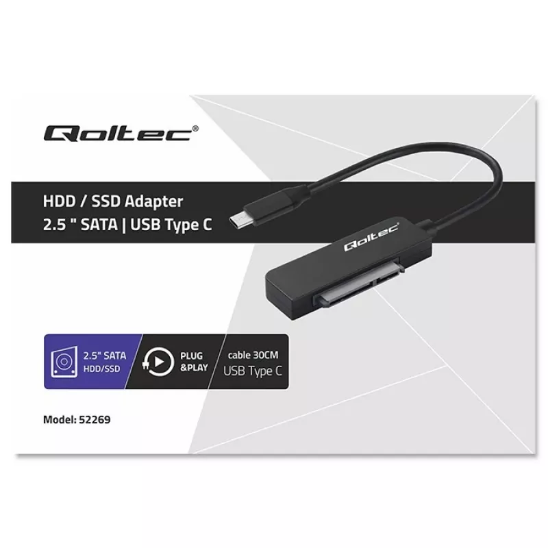 QOLTEC SATA adapteris 52269 2,5 colio diskui į USB-C, palaiko iki 2TB