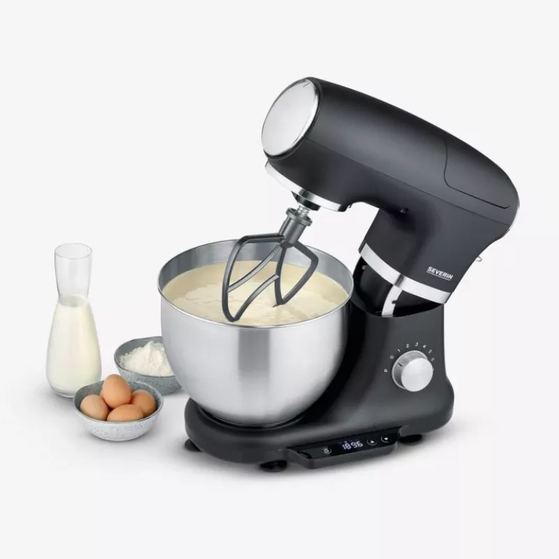 Virtuvinis kombainas Severin KM 3898, 1000 W, 5.5 L, juodas, šlifuotas plienas, sidabrinis