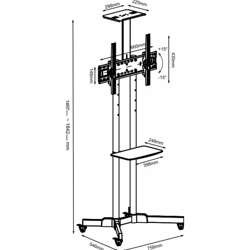 Mobilus televizoriaus stovas TB TB-ST1, iki 75 colių (maks. 45 kg), VESA 600x400