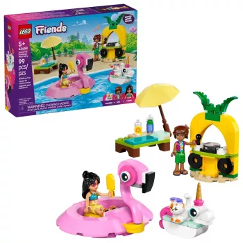 Konstruktorius LEGO Friends 42658 Baseinas su vienaragiu ir flamingo, personažai ir aksesuarai