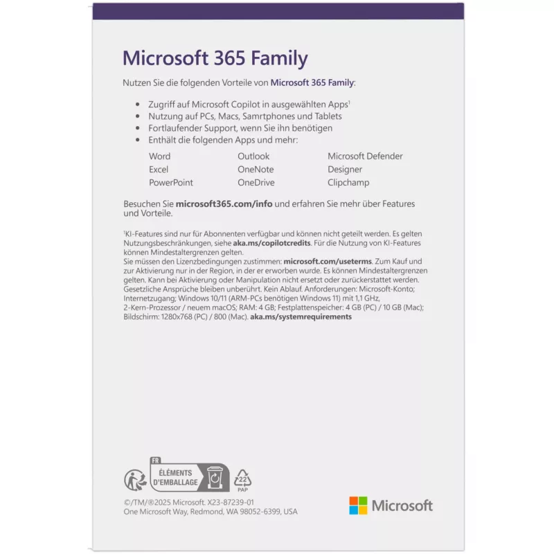 Microsoft 365 Family dėžutė 1 metai Iki 6 žmonių Android iOS Windows MacOS