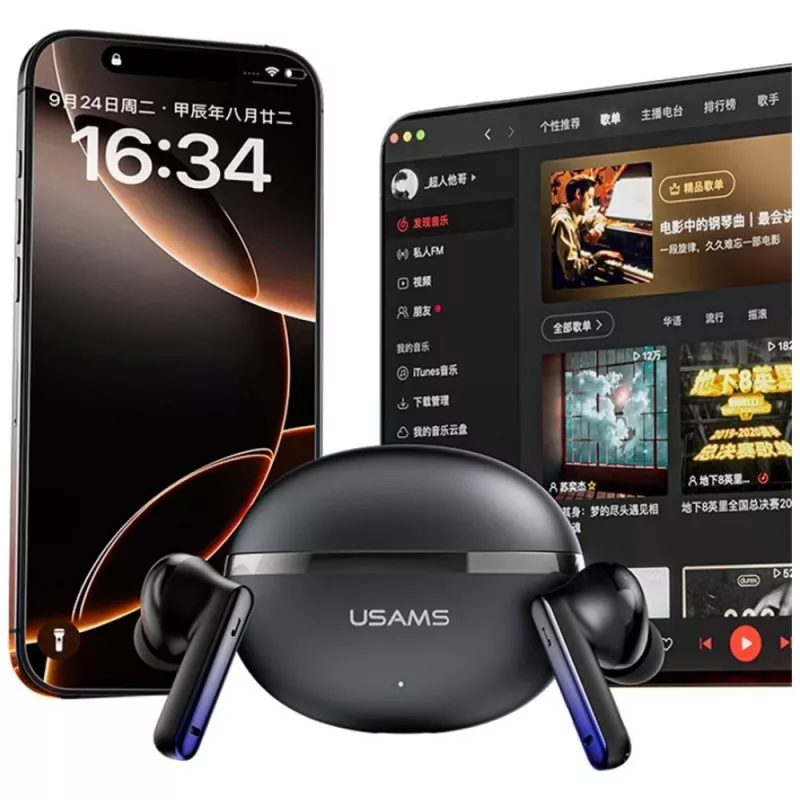 Belaidės Bluetooth ausinės Usams TWS E02 ANC+ENC juodos