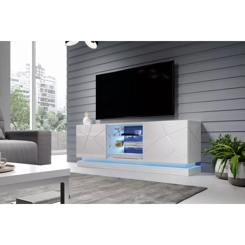 TV spintelė cama meble QIU 160 — MDF baltas blizgus, 1600×420×570 mm