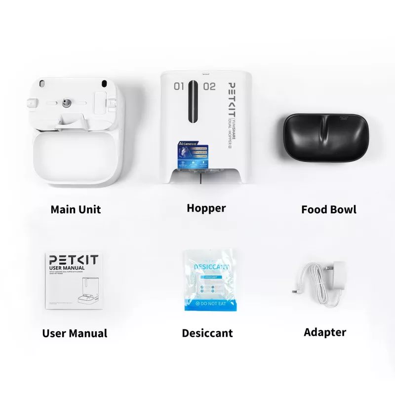 Automatinis ėdalo dalytuvas PETKIT YumShare Dual-hopper 2 su kamera, 5 L talpa, ABS ir 304 nerūdijančiu plienu, baltas