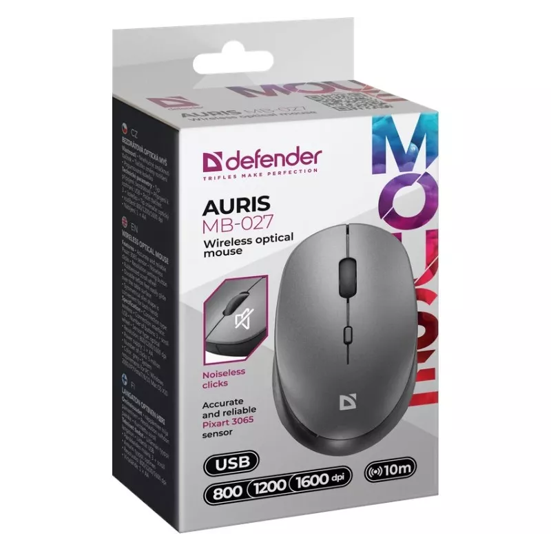 Belaidė pelė DEFENDER AURIS MB-027 su tyliu spragtelėjimu