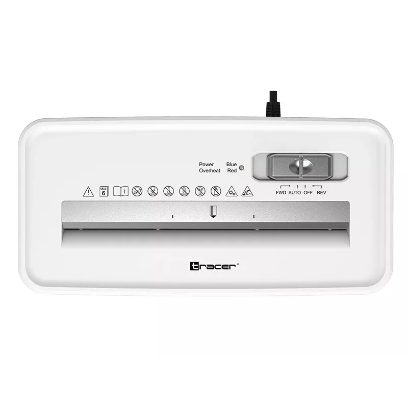 Popieriaus smulkintuvas TRACER Tracer 47584 – skersinis pjovimas 6 mm, iki 5–6 lapų, 10 L krepšelis, baltas