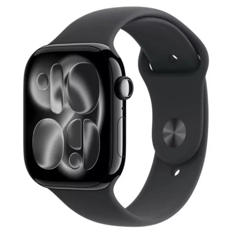 Apple Watch Series 11 GPS 46mm Jet Black aliumininis korpusas su juodu sportiniu dirželiu S/M