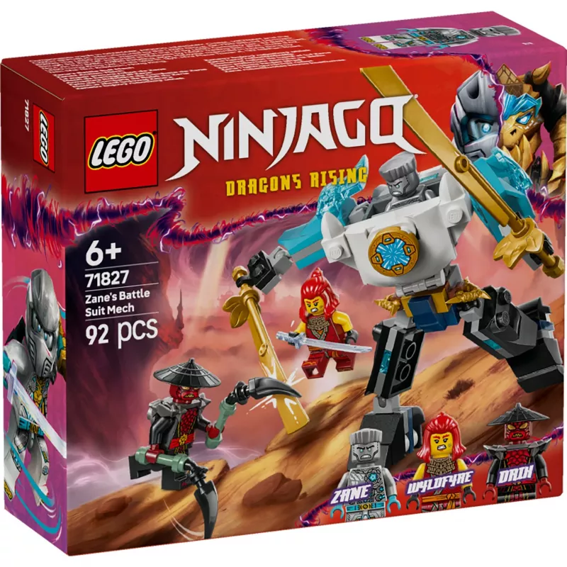 LEGO NINJAGO rinkinys 71827 Zane's Battle Suit Mech, 92 detalės, 2 minifigūrėlės, aukštis 100 mm, amžius 6+