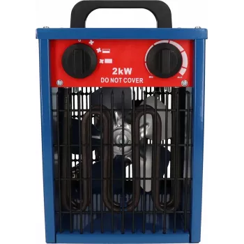 Elektrinis ventiliatorinis šildytuvas BLAUPUNKT EH7010 — 2000 W, nerūdijančio plieno elementas, IPX4, pastatomas ant grindų, iki 22 m², juoda/mėlyna/raudona