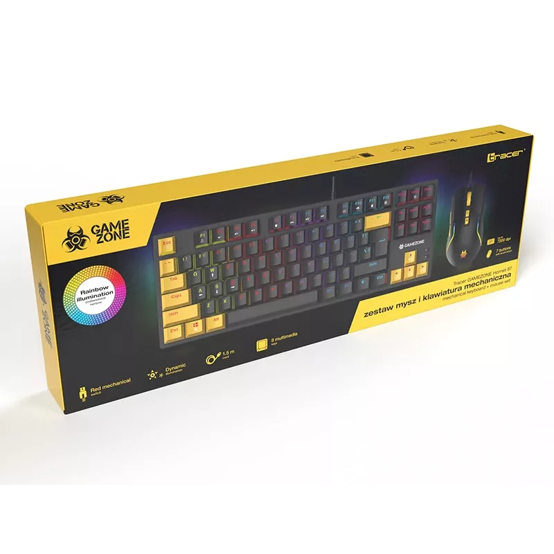 Tracer HORNET 87 žaidimų klaviatūra ir pelė, mechaninė, USB, QWERTY, juoda/geltona