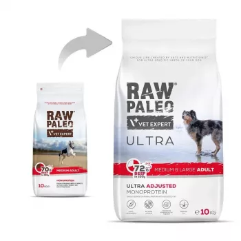RAW PALEO Ultra Medium&Large Adult Beef sausas šunų ėdalas - 10 kg