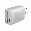 CANYON įkroviklis OnCharge 65RC su integruotu USB-C laidu 65W, 1x PD, 1x QC, EU kištukas, baltas