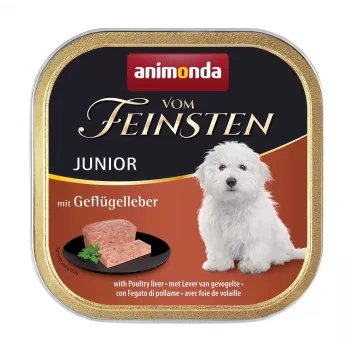 Šlapias šunų ėdalas Animonda Vom Feinsten Junior su paukštienos kepenėlėmis 150 g, 10% baltymų, 7% riebalų