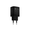 NATEC Ribera GaN NUC-2141 sieninis įkroviklis, 30W, USB-C PD 3.0 + USB-A QC 3.0, 110–240V, juodas