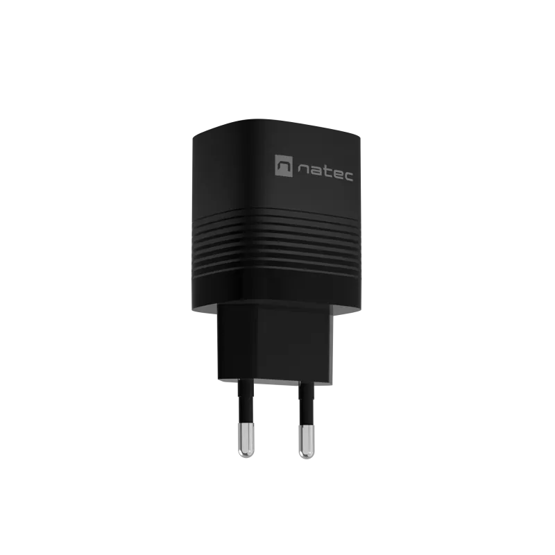 NATEC Ribera GaN NUC-2141 sieninis įkroviklis, 30W, USB-C PD 3.0 + USB-A QC 3.0, 110–240V, juodas