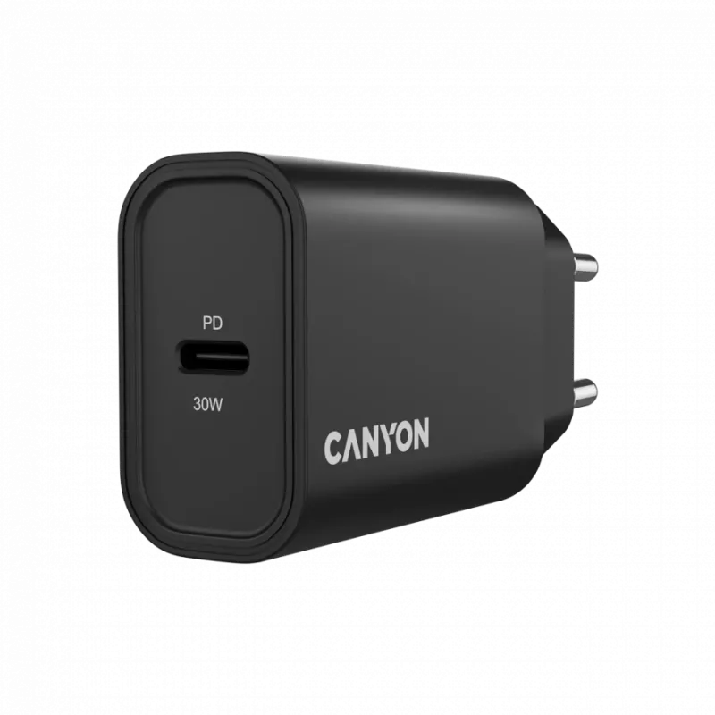 Sieninis įkroviklis CANYON OnCharge 30CL 30W PD 1 prievadas EU kištukas Juodas