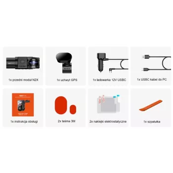 Automobilinis vaizdo registratorius VANTRUE N2X LTE — 2.7K Ultra HD, SONY STARVIS 2 IMX675 pagrindinė, 158° F/1.8, 2 kanalai, GPS, Wi‑Fi, IPS 2 colių ekranas