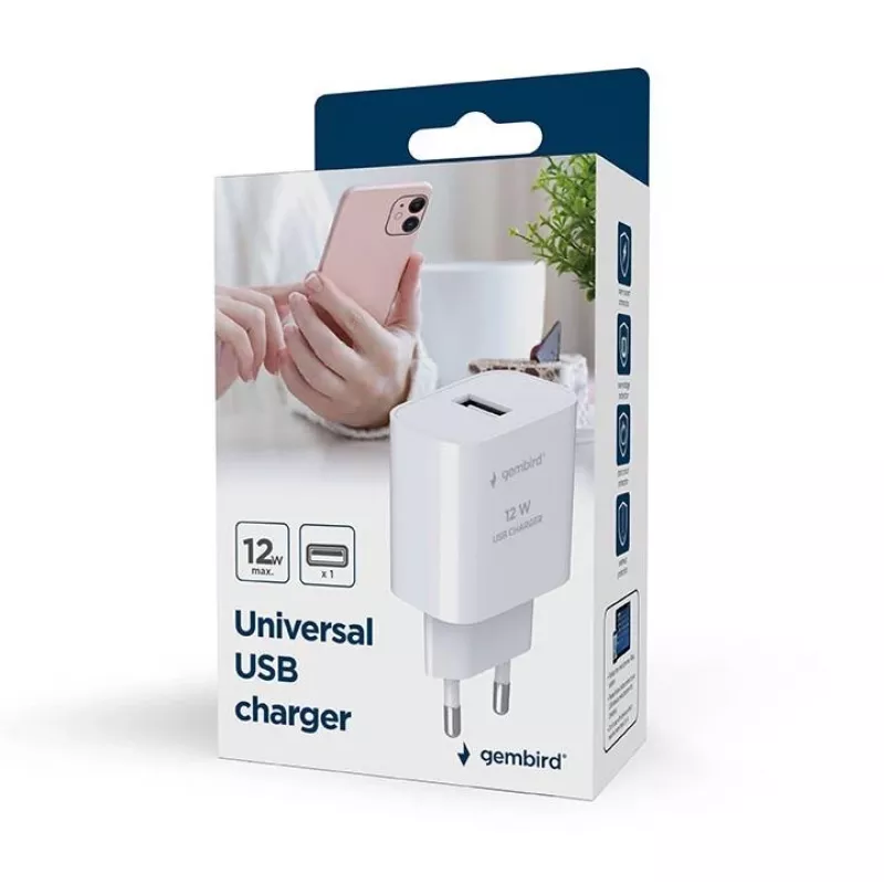 USB įkroviklis universalus 2.4A / juodas TA-UC-1A12-01-BK GEMBIRD