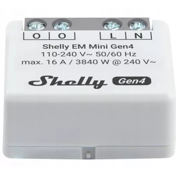 „Shelly Relay EM Mini Gen4“ išmanioji relė 1 kanalas Wi‑Fi Matter Zigbee Bluetooth 8A, 110–240V, energijos matuoklis