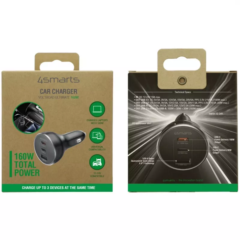 Automobilinis įkroviklis 4smarts VoltRoad Ultimate 160W juodas (541224)