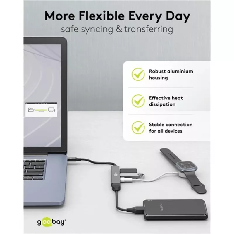 Goobay Slim 4-Port USB-Hub, USB-C™ į USB-C™/USB-A, USB 3.2 (74459)
