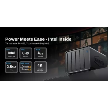 Tinklinis duomenų saugojimo įrenginys TERRAMASTER F4-425 NAS su Intel Celeron N5095 keturių branduolių 2GHz, 4GB DDR4