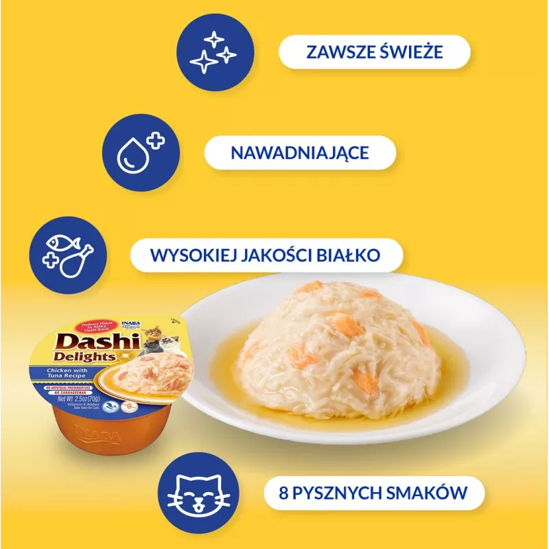 INABA Dashi Delights Chicken & Tuna Bouillon skanėstas katėms, 70 g, be grūdų, be glitimo, be sojos