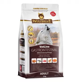 Sausas šunų ėdalas Wolfsblut VetLine Gastrointestinal Duck 2 kg – veterinarinė dieta virškinimo sistemai