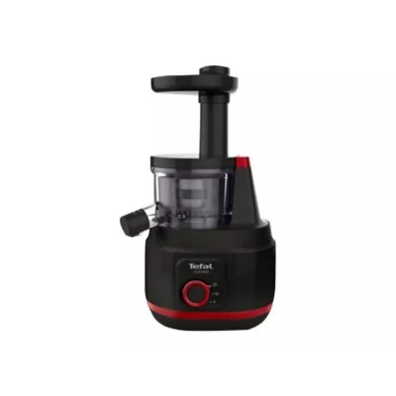 Lėtas sulčiaspaudė Tefal Juiceo ZC150 — 150 W, 4,5 cm padavimo anga, 0,8 L sulčių ir minkštimo talpyklos, 80 aps./min., Juoda/Raudona