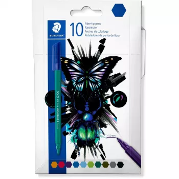 Finelainerio rašikliai Staedtler 326 C10 E1, itin plonas 1 mm antgalis, įvairių spalvų, 10 vnt. pakuotė