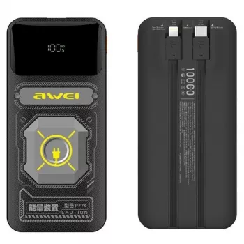 Powerbank AWEI P77K 10000mAh 22,5 W su integruotu kabeliu