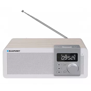 Nešiojamas radijo imtuvas BLAUPUNKT PP14BT su Bluetooth, MP3, MicroSD, USB ir žadintuvu — 6 W, baterija/maitinimas tinklu, 230×118×90 mm