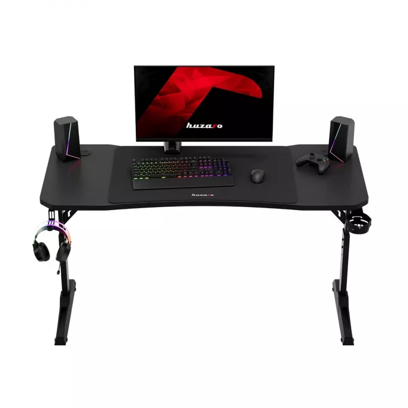 Gaming stalas huzaro Hero 3.6 – stačiakampis 1400×600 mm, aukštis reguliuojamas 560–790 mm, juodas, H kojos, 15 mm stalviršis
