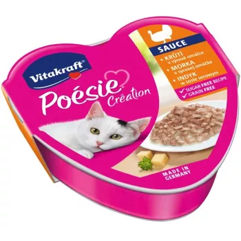 Šlapias kačių ėdalas Vitakraft POESIE CREATION kalakutiena ir sūris 85 g pakelis suaugusioms katėms, baltymai 8%, riebalai 5%