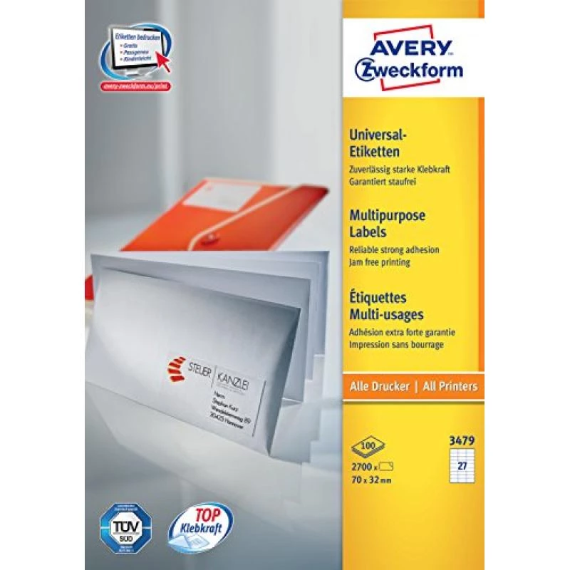 Avery-Zweckform 3479 Lipdukai Baltas Popierius 70x32mm Nuolatiniai Lipnūs