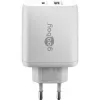 USB-C dvigubas greitas įkroviklis, PD, GaN, 65 W (baltas, 1x USB-C, 1x USB-A, Power Delivery)