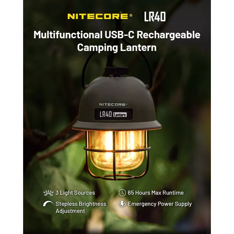 Kempingo žibintas Nitecore LR40 100 lm Alyvuogių spalvos, USB maitinamas