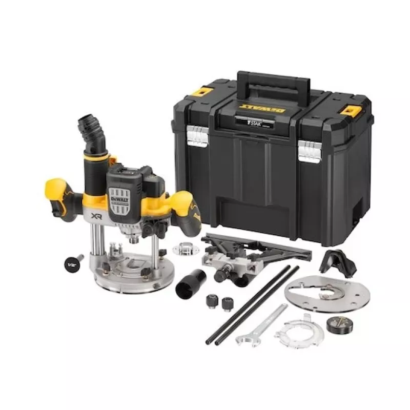 Plunginis frezatorius DeWalt DCW620NT-XJ, akumuliatorinis, bešepetėlis, 18 V, 1600 W, 11–23 tūkst. aps./min., 12,7 mm griebtuvas, dulkių išmetimas, LED, 3,6 kg, dėklas