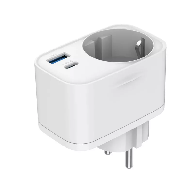 Gembird TA-ACPDQC20-01-W Universalus 20W USB įkroviklis su praėjimo kištukiniu lizdu, baltas