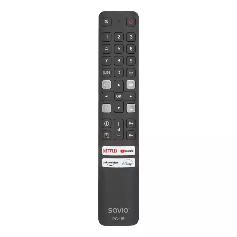 SAVIO universalus TV nuotolinio valdymo pultas RC-15, skirtas TCL SMART TV, IR belaidis, juodas, veikimo atstumas 10 m