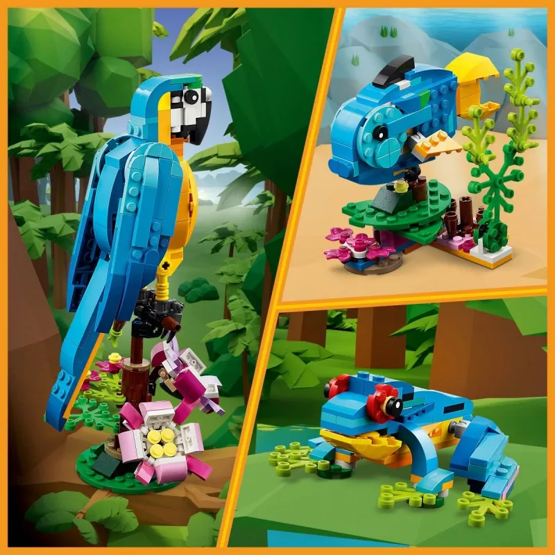 LEGO kūrybinis rinkinys Egzotiška papūga 31136 – Creator modelis, 253 detalės, 220×120×110 mm