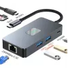 TB USB-C 7 viename adapterio šakotuvas HDMI USB SD/TF RJ45 (2500 Mbps) PD