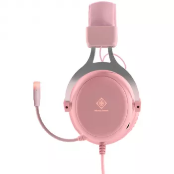 Ausinės ir mikrofonas Deltaco GAM-030-P, laidinis, lankeliu, žaidimams, USB Type-A, rožinė (GAM-030-P)