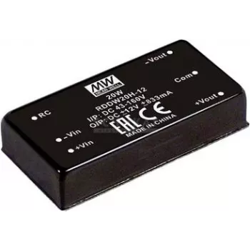 Keitiklis / inverteris Mean Well RDDW20H-15, 20 W, ±15 V išėjimas, įėjimas 43–160 V, RoHS