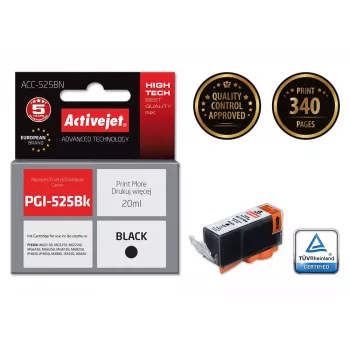 Suderinama kasetė ActiveJet ACC-525BN, juoda, pigmentinė, 20 ml, didelės talpos (XL), skirta Canon PGI-525Bk