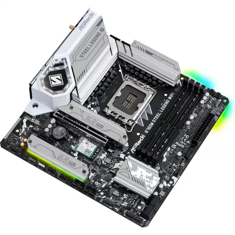 Motininė plokštė ASRock B760M Steel Legend WiFi — Intel B760, LGA 1700, micro ATX, DDR5, 4 DIMM, 128GB, Wi‑Fi 6E, 2.5Gb LAN