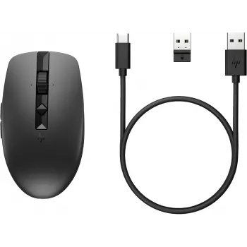 HP 710 belaidė įkraunama tyli pelė, ambidekstrinė, RF belaidė + Bluetooth, 3000 DPI, juoda