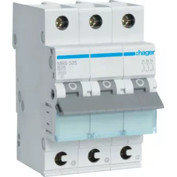 Automatinis jungiklis Hager MBS325 25A B charakteristika 3 moduliai